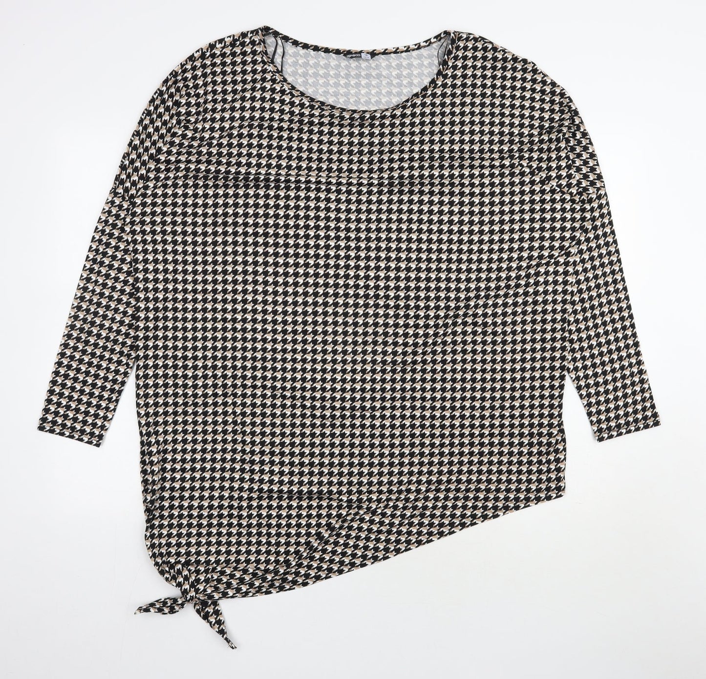 Pep & Co Womens Black Houndstooth Polyester Jersey Blouse Size 18 Scoop Neck
