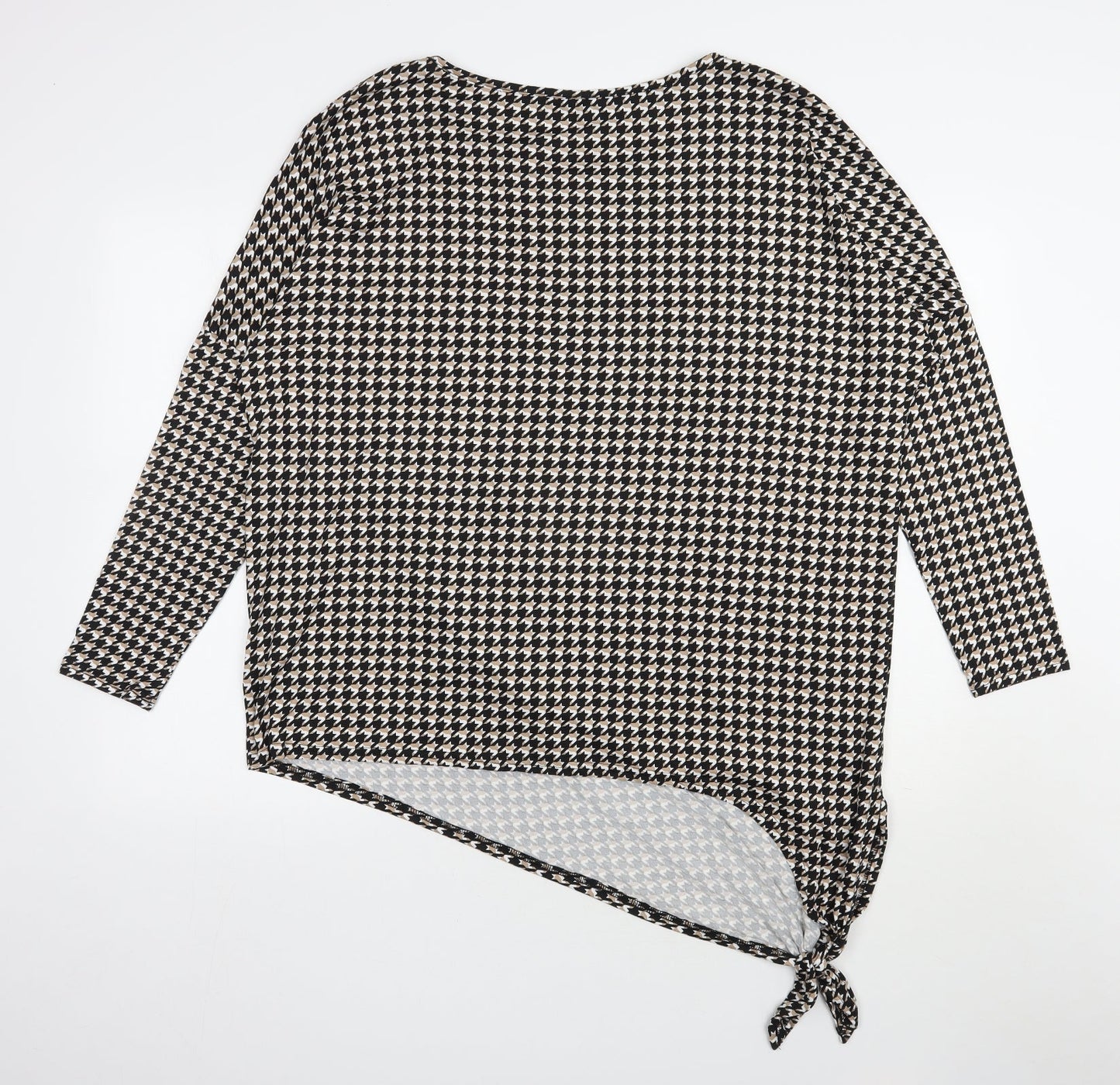 Pep & Co Womens Black Houndstooth Polyester Jersey Blouse Size 18 Scoop Neck