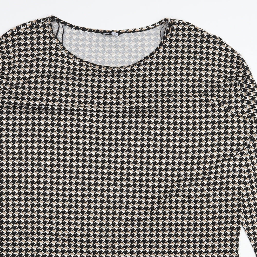 Pep & Co Womens Black Houndstooth Polyester Jersey Blouse Size 18 Scoop Neck