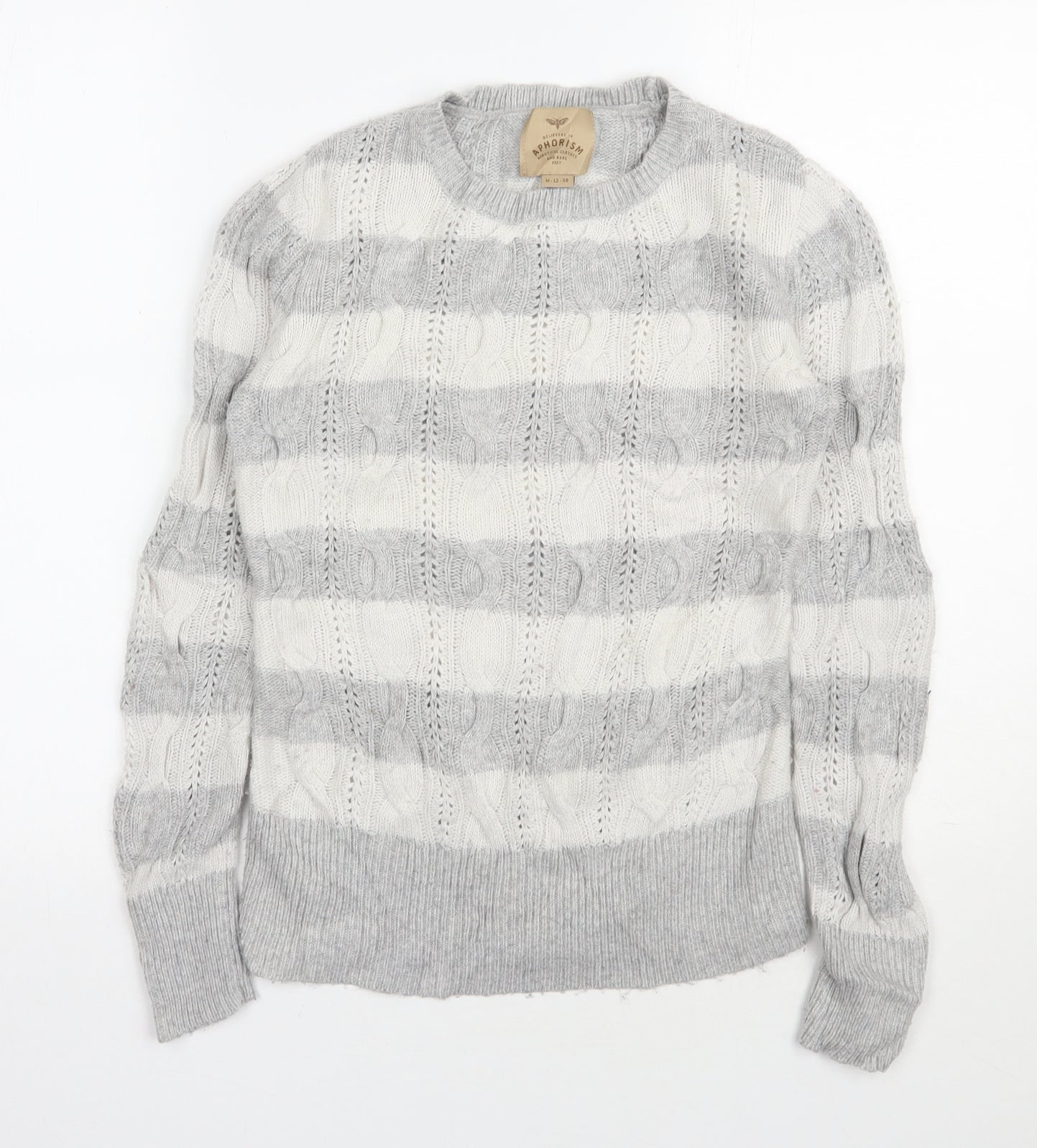 Aphorism  Womens Grey Round Neck Striped Nylon Pullover Jumper Size 12
