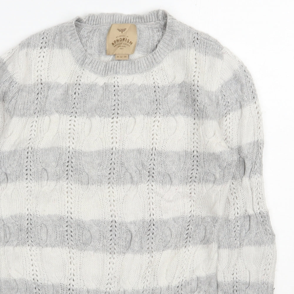 Aphorism  Womens Grey Round Neck Striped Nylon Pullover Jumper Size 12