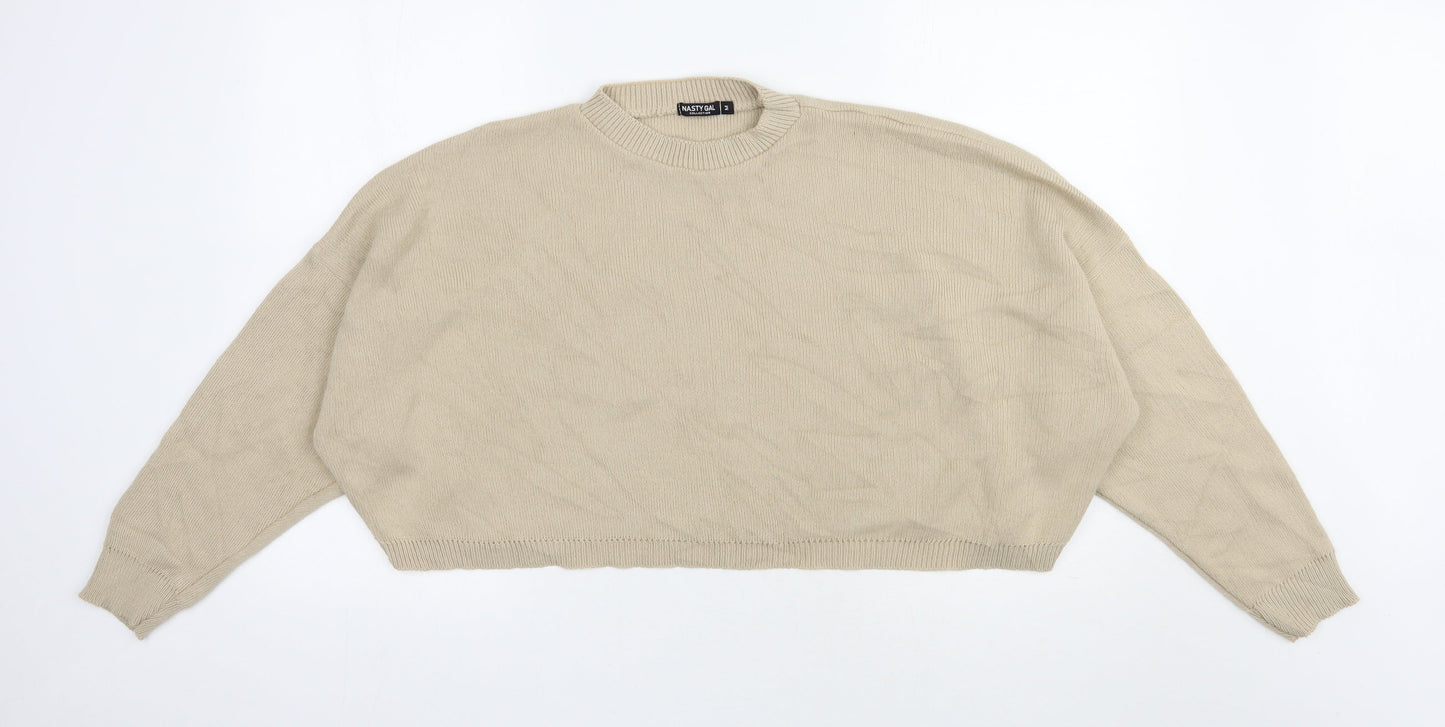 Nasty Gal Womens Beige Round Neck  Acrylic Pullover Jumper Size M   - Cropped