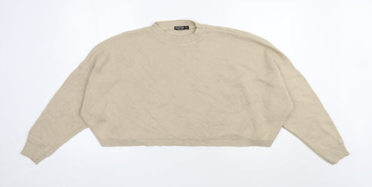Nasty Gal Womens Beige Round Neck  Acrylic Pullover Jumper Size M   - Cropped