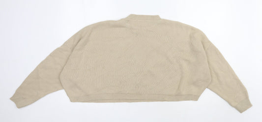 Nasty Gal Womens Beige Round Neck  Acrylic Pullover Jumper Size M   - Cropped