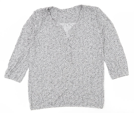 EAC Womens Grey Geometric Viscose Basic Blouse Size S V-Neck