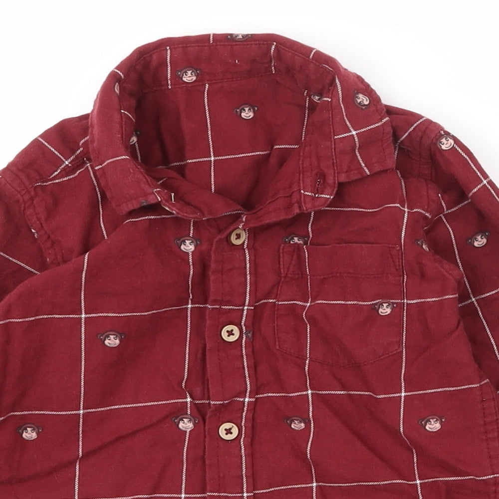 Dunnes Stores Boys Red Check 100% Cotton Basic Casual Size 2-3 Years Collared Button