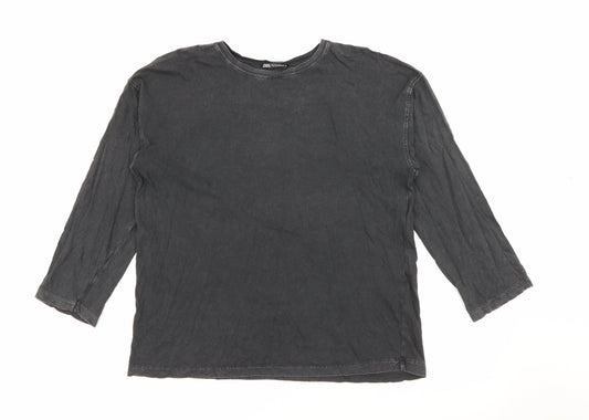 Zara Womens Grey Crew Neck  Cotton Pullover Jumper Size S