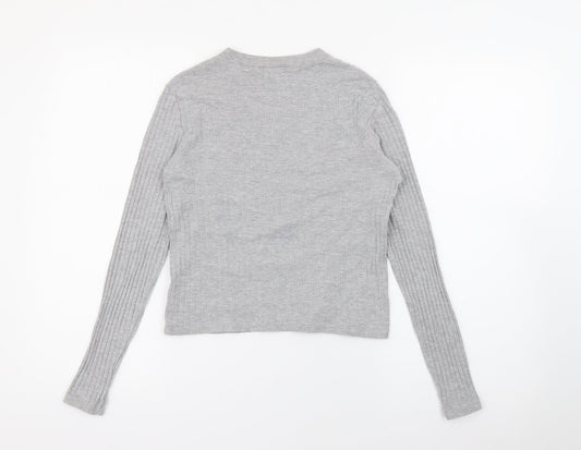 River Island Womens Grey Crew Neck  Cotton Pullover Jumper Size 8