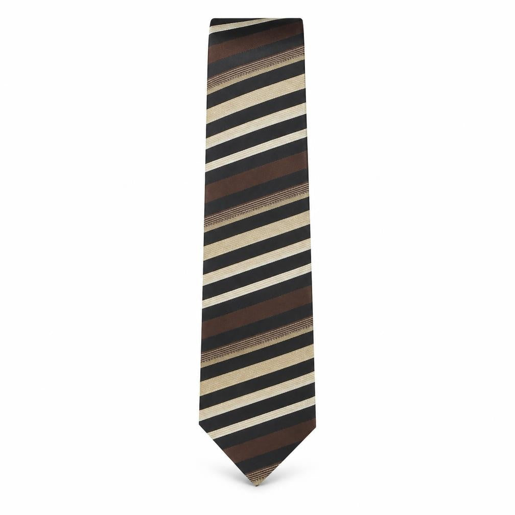 John Curtis  Mens Brown Striped Polyester Pointed Tie One Size