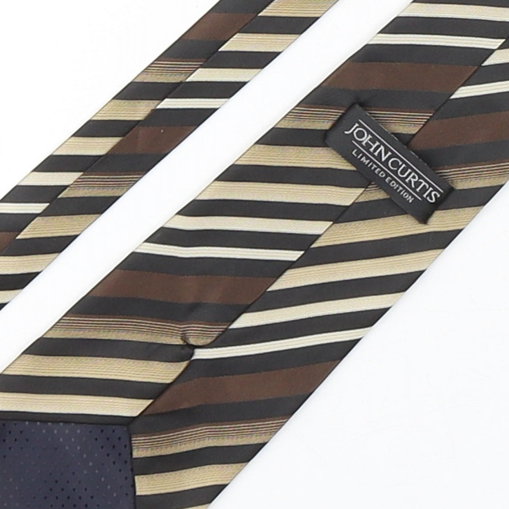 John Curtis  Mens Brown Striped Polyester Pointed Tie One Size
