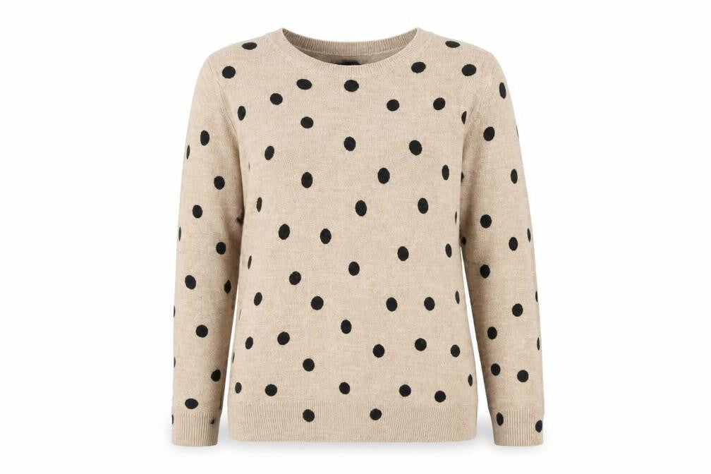 Marks and Spencer Womens Beige Crew Neck Polka Dot Acrylic Pullover Jumper Size 12