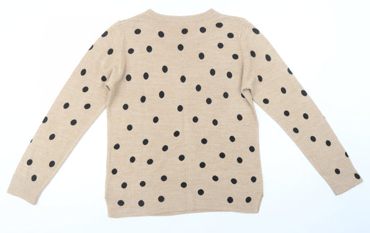 Marks and Spencer Womens Beige Crew Neck Polka Dot Acrylic Pullover Jumper Size 12