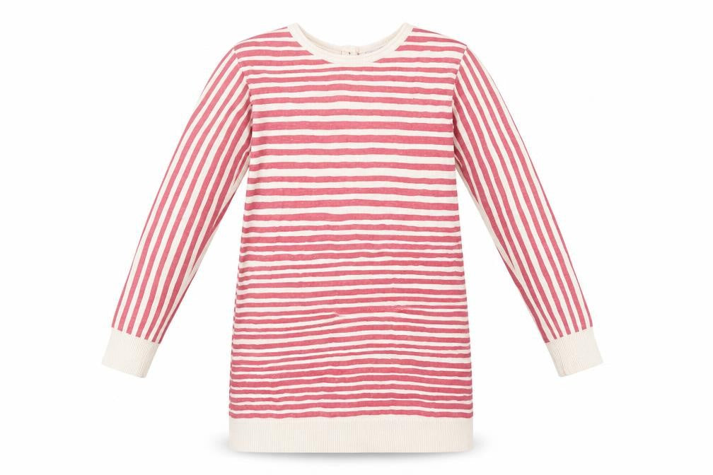 Indigo Girls Beige Crew Neck Striped Cotton Tunic Jumper Size 6-7 Years  Button