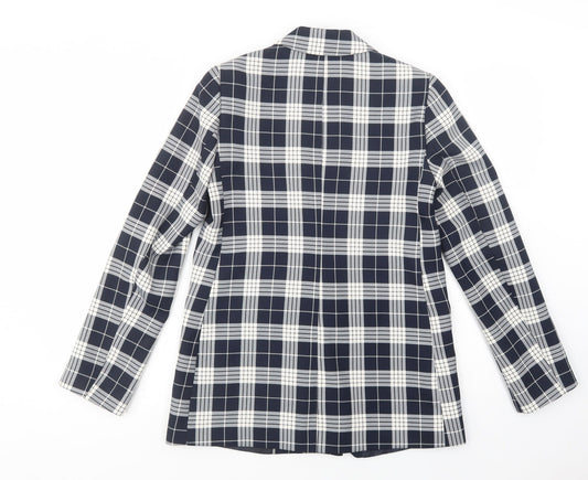 Primark Womens Blue Plaid  Jacket Blazer Size 6  Button