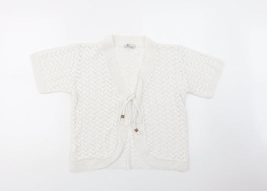 Etiquette London Womens White V-Neck  Acrylic Cardigan Jumper Size S