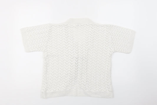 Etiquette London Womens White V-Neck  Acrylic Cardigan Jumper Size S