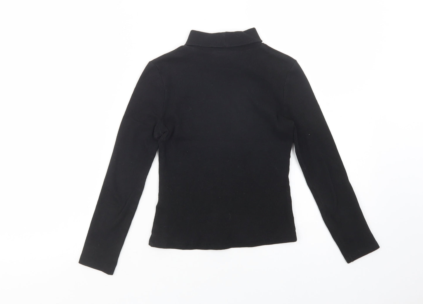 Matalan Girls Black  Cotton Basic Blouse Size 9 Years Roll Neck Pullover