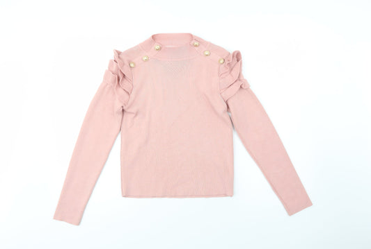 Flam Mode Womens Pink Mock Neck  Viscose Pullover Jumper Size S