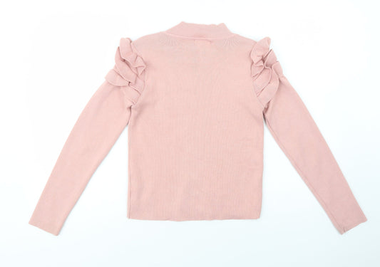 Flam Mode Womens Pink Mock Neck  Viscose Pullover Jumper Size S