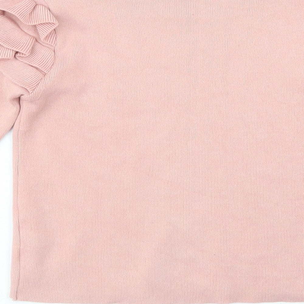 Flam Mode Womens Pink Mock Neck  Viscose Pullover Jumper Size S
