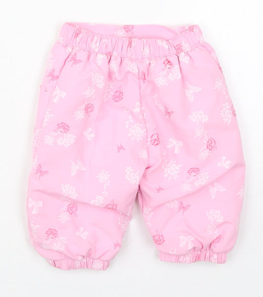 Kris & Kids Girls Pink Floral Polyester Track Pants Trousers Size 3-6 Months