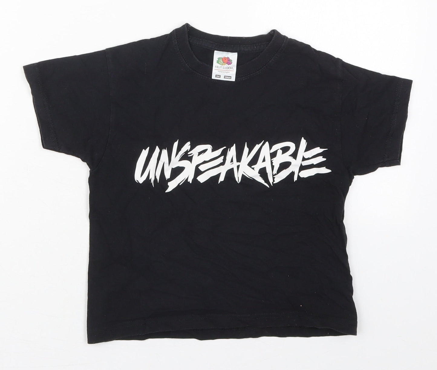 Fruit of the Loom Boys Black  Cotton Basic T-Shirt Size 3-4 Years Crew Neck Pullover - Unspeakable