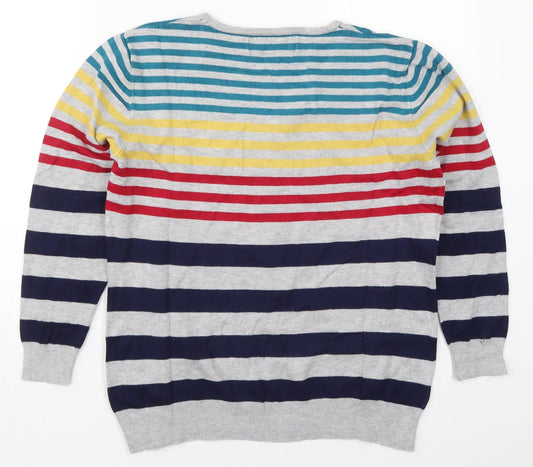 Paco Boutique Womens Grey Crew Neck Striped Viscose Pullover Jumper Size 14   - Red Yellow and Blue Stripes