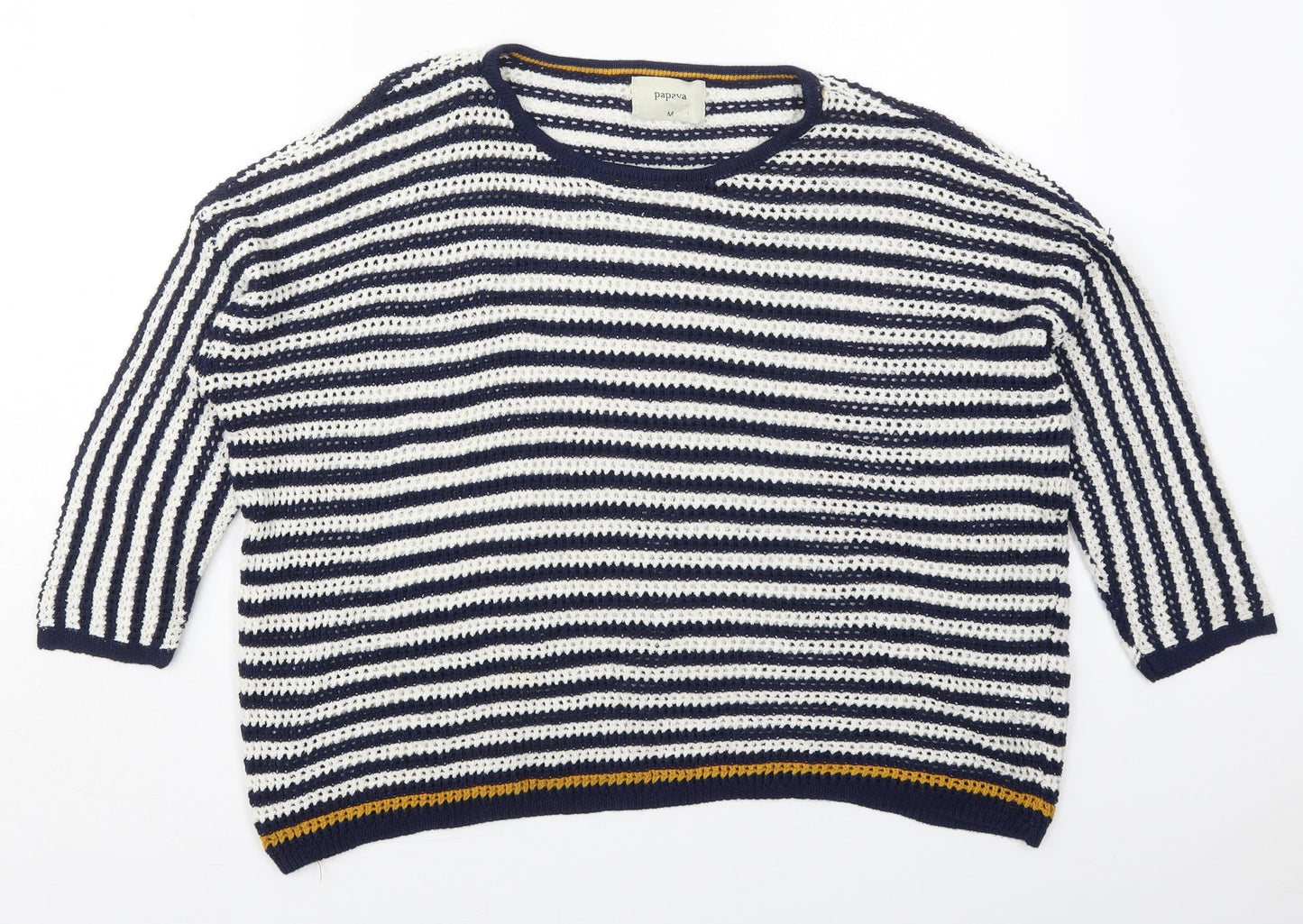 Papaya Womens Blue Round Neck Striped Acrylic Pullover Jumper Size M