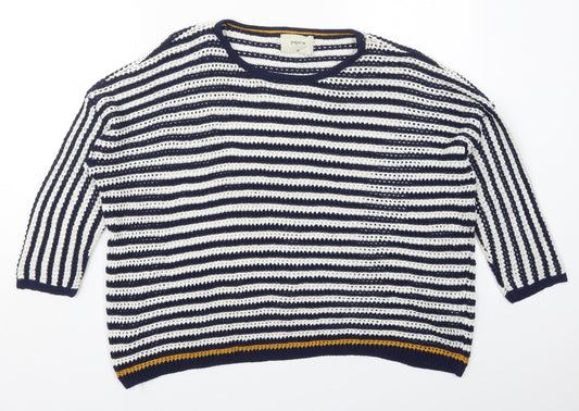 Papaya Womens Blue Round Neck Striped Acrylic Pullover Jumper Size M