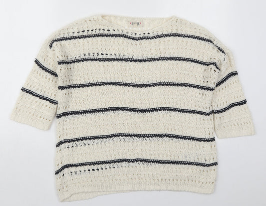 New Look Womens Ivory Round Neck Striped Acrylic Pullover Jumper Size S