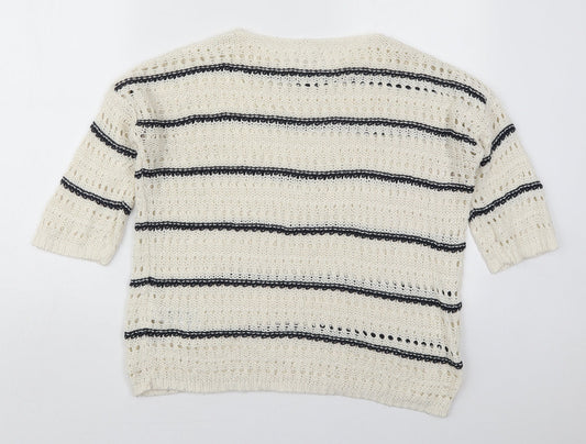 New Look Womens Ivory Round Neck Striped Acrylic Pullover Jumper Size S