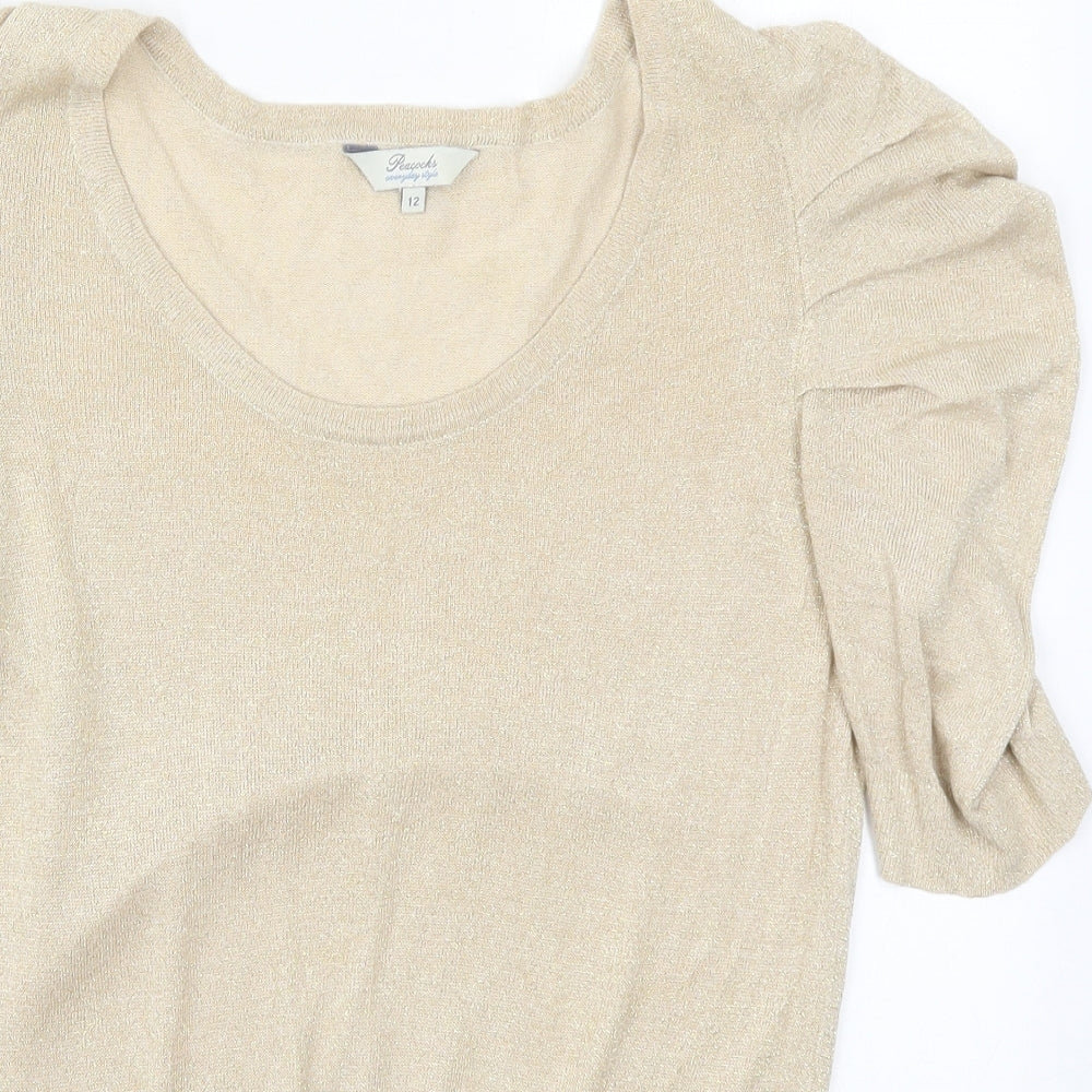 Peacocks Womens Beige Round Neck  Viscose Pullover Jumper Size 12