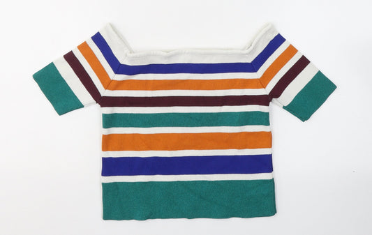 Cooperative Womens Multicoloured Striped Viscose Jersey T-Shirt Size S Square Neck
