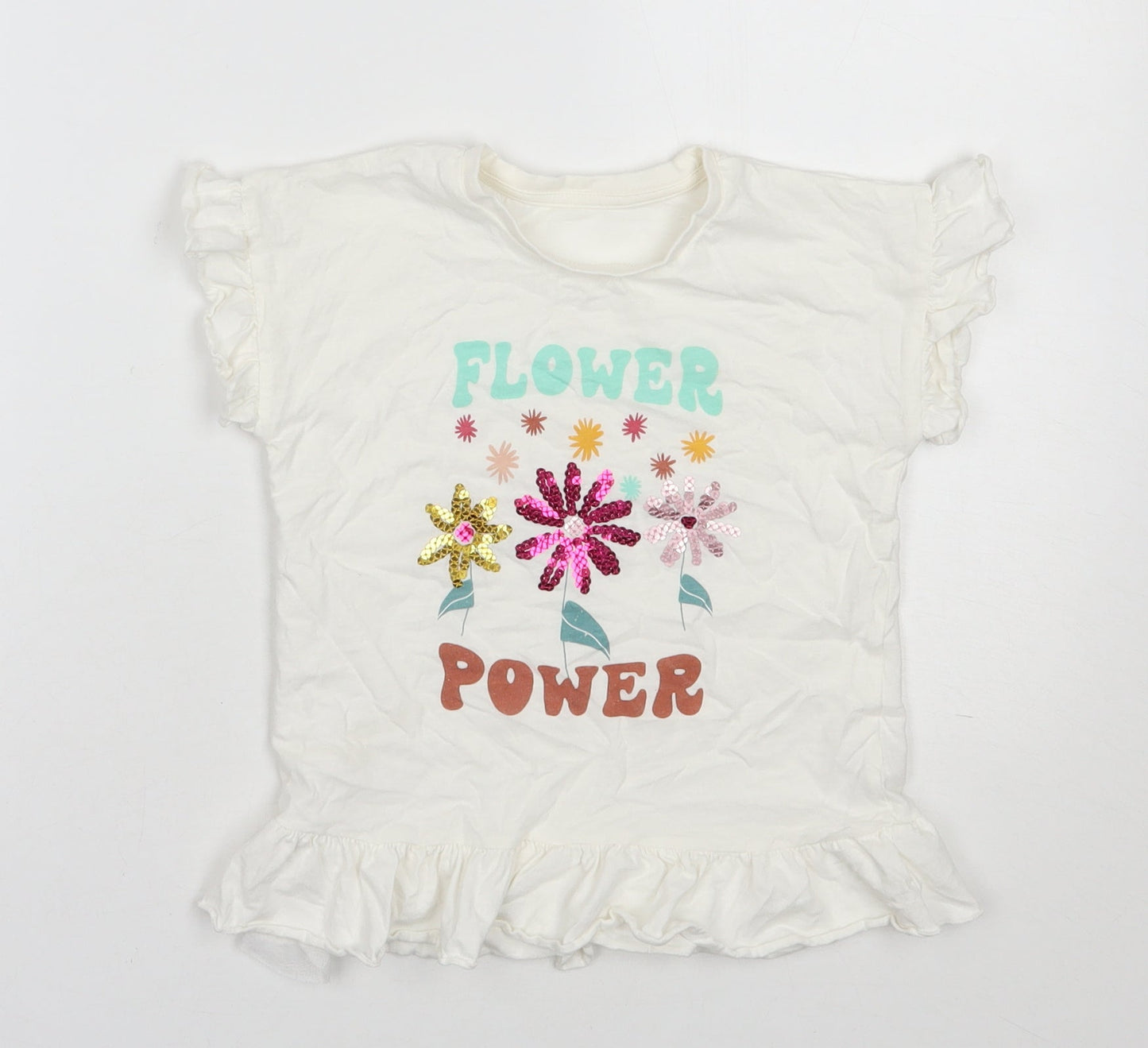 Matalan Girls White  Cotton Basic T-Shirt Size 5-6 Years Round Neck Pullover