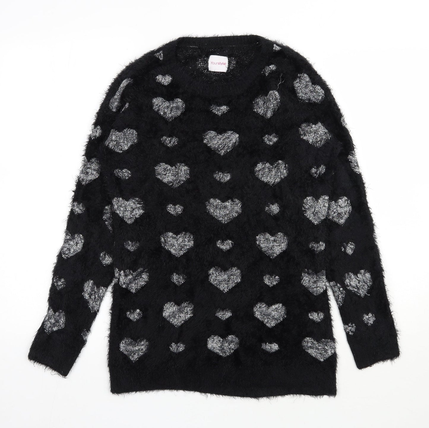Your style Womens Black Round Neck  Polyamide Pullover Jumper Size 10