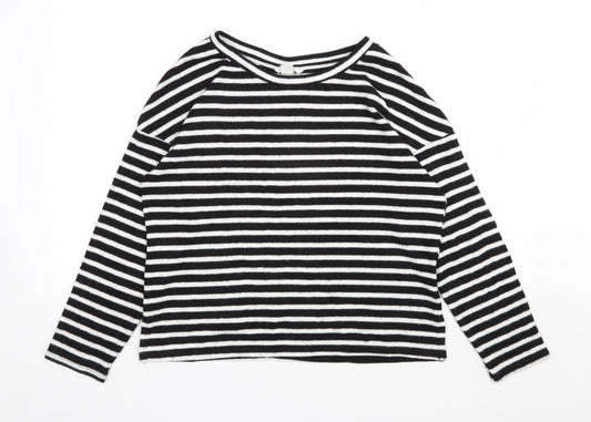 H&M Womens Black Round Neck Striped Viscose Pullover Jumper Size M