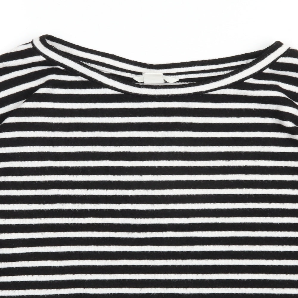 H&M Womens Black Round Neck Striped Viscose Pullover Jumper Size M