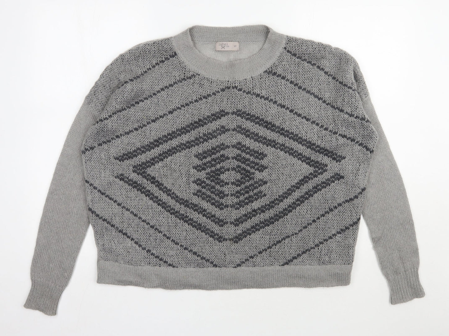 Label lab  Womens Grey Round Neck Geometric Nylon Pullover Jumper Size 10