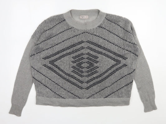 Label lab  Womens Grey Round Neck Geometric Nylon Pullover Jumper Size 10