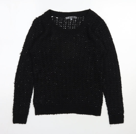 NEXT Womens Black Scoop Neck  Acrylic Pullover Jumper Size S