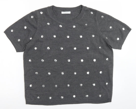 Marks and Spencer Womens Grey Crew Neck Polka Dot Acrylic Pullover Jumper Size 16
