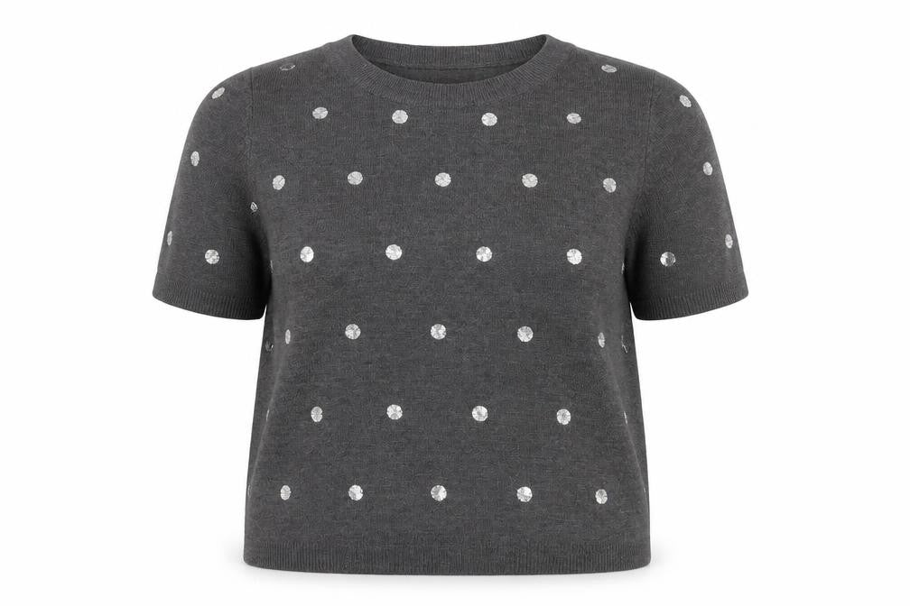 Marks and Spencer Womens Grey Crew Neck Polka Dot Acrylic Pullover Jumper Size 16
