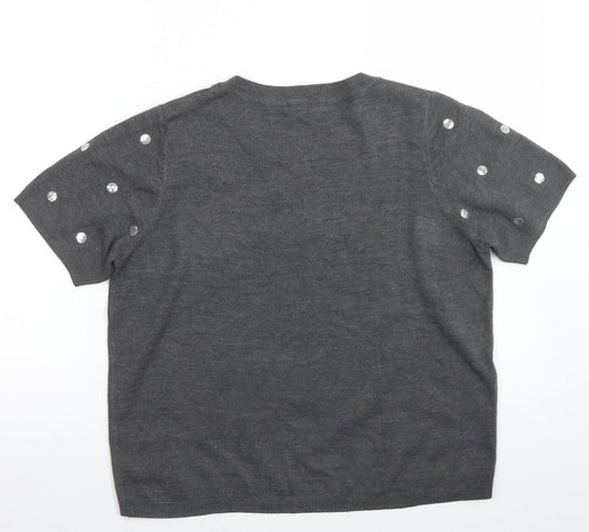 Marks and Spencer Womens Grey Crew Neck Polka Dot Acrylic Pullover Jumper Size 16