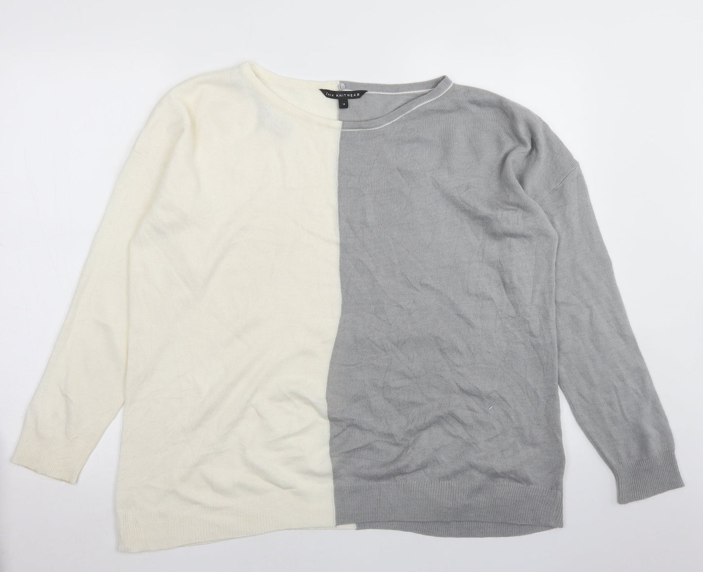 Bonmarché Womens Grey Round Neck  Acrylic Pullover Jumper Size 14   - Colourblock