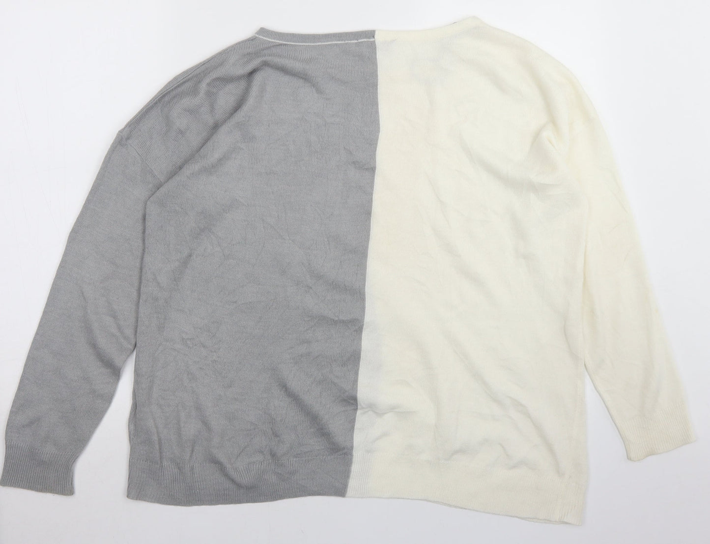 Bonmarché Womens Grey Round Neck  Acrylic Pullover Jumper Size 14   - Colourblock