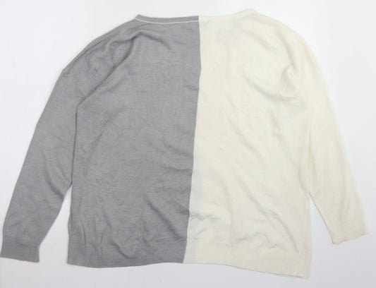 Bonmarché Womens Grey Round Neck  Acrylic Pullover Jumper Size 14   - Colourblock