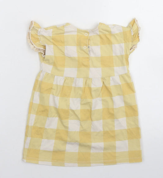 George Girls Yellow Check Cotton Skater Dress  Size 12-18 Months  Round Neck Snap