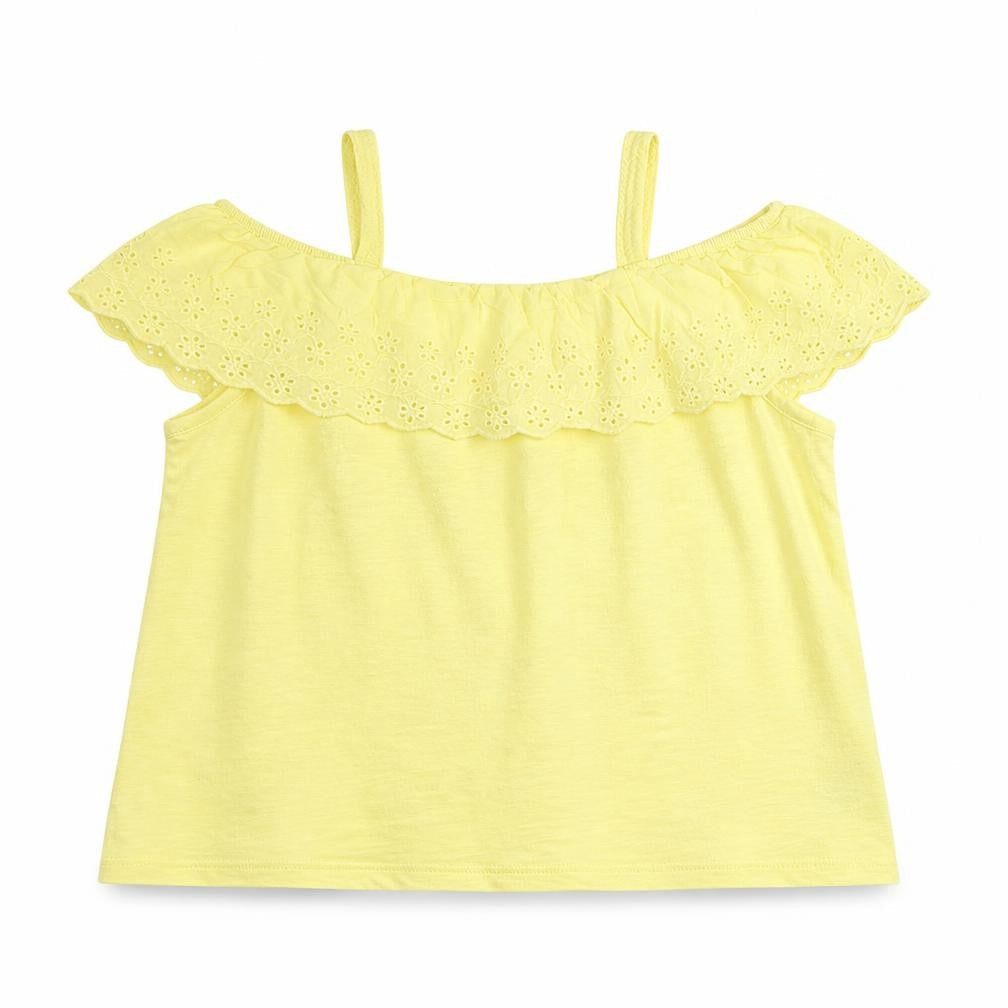 Dunnes Girls Yellow  Cotton Basic T-Shirt Size 10 Years Off the Shoulder  - Cold Shoulder