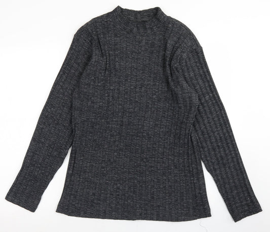 Primo Womens Grey Mock Neck Striped Polyester Pullover Jumper Size L