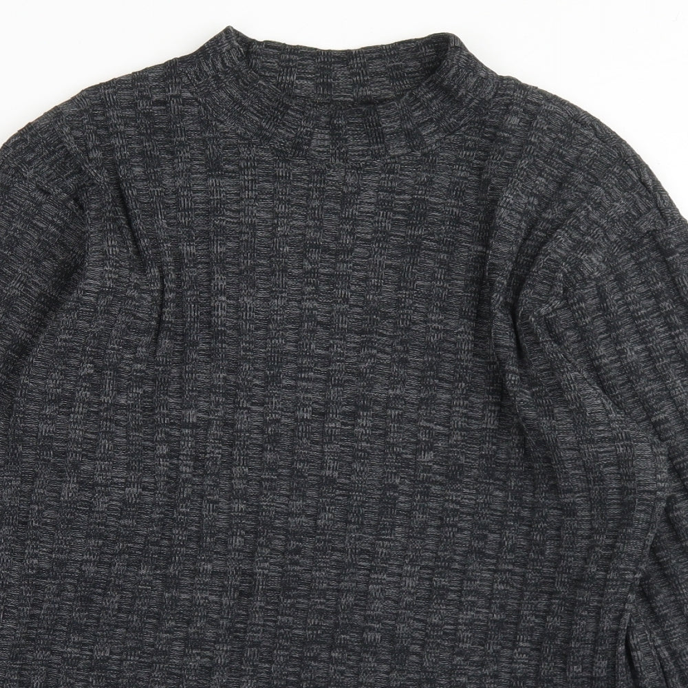 Primo Womens Grey Mock Neck Striped Polyester Pullover Jumper Size L